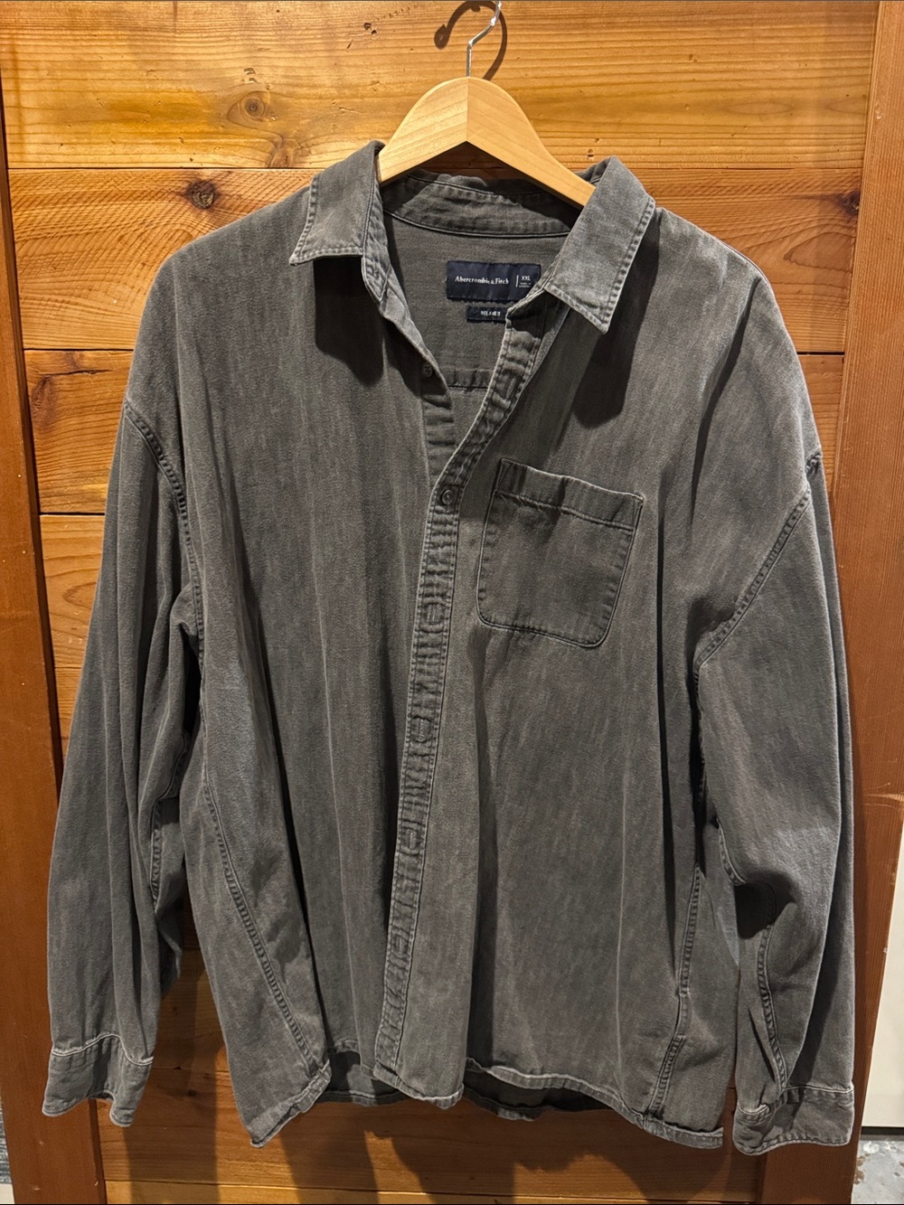 Abercrombie & Fitch Men's Faded Gray Denim Button-Down Shirt